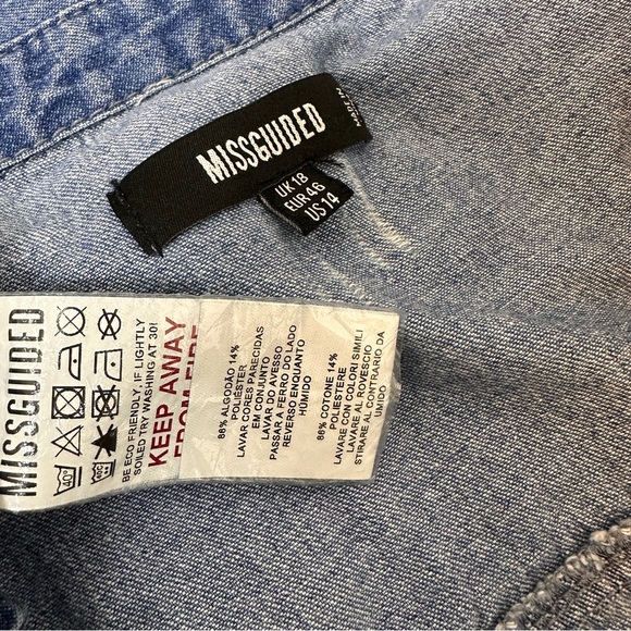 Missguided Plus Super Distressed Hem Denim Shirt Jacket Dress Blue Sz Large ASOS - Picture 7 of 13